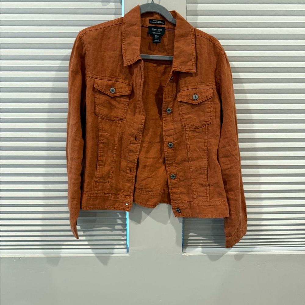 Jones Orange Linen Jacket Trucker Style